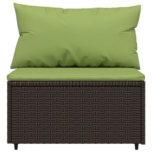 vidaXL Garden Middle Sofa with Cushions Brown Poly Rattan