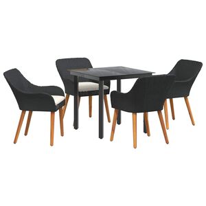 vidaXL Garden Dining Set with Cushion 5 pcs Black Poly Rattan