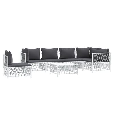 vidaXL 7 Piece Garden Lounge Set with Cushions White Steel