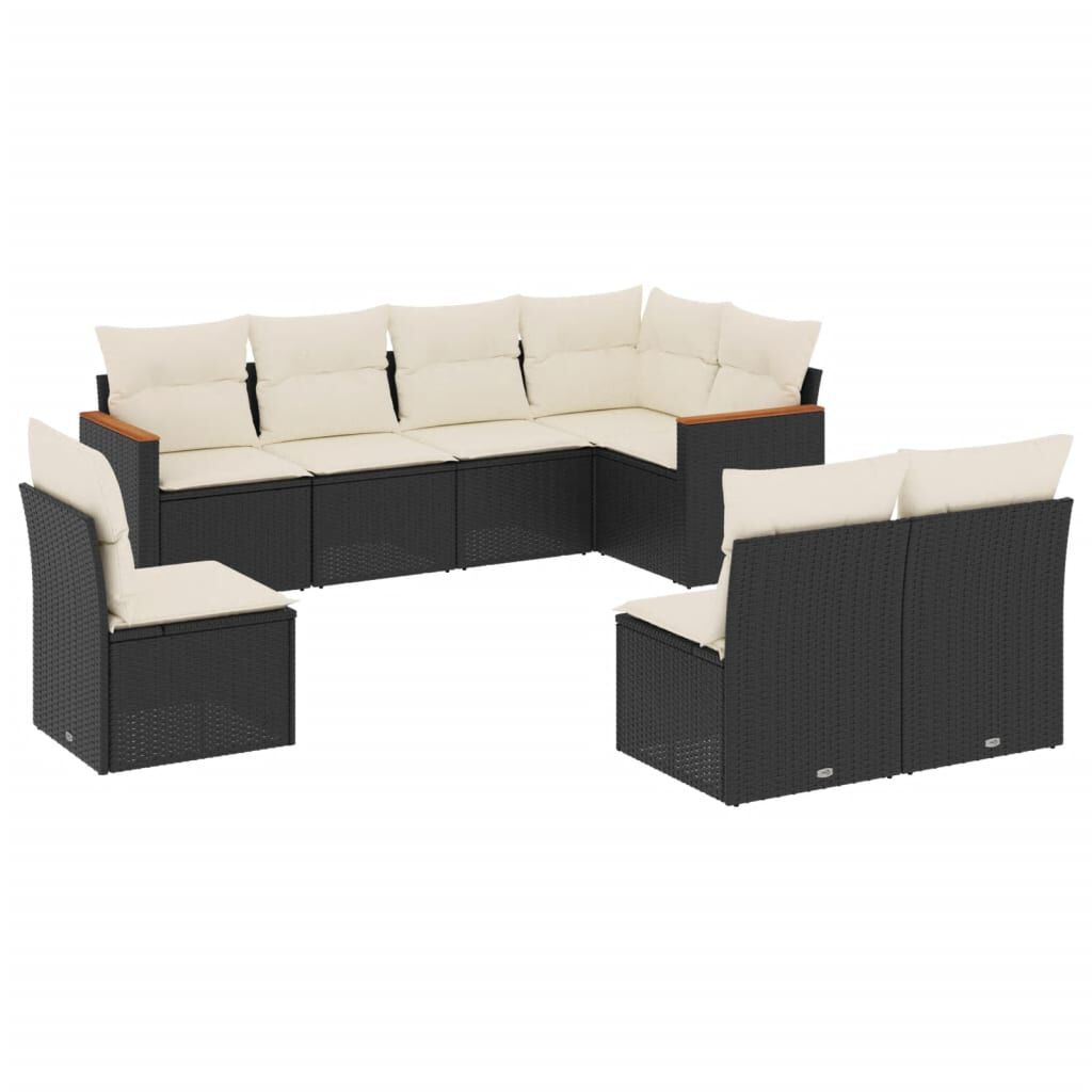 vidaXL 8 Piece Garden Sofa Set with Cushions Black Poly Rattan