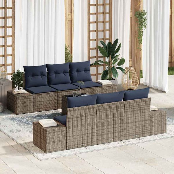 vidaXL Garden Sofa Set with Cushion 7 pcs Grey Poly Rattan
