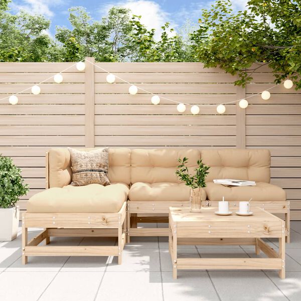 vidaXL 5 Piece Garden Lounge Set with Cushions Solid Wood