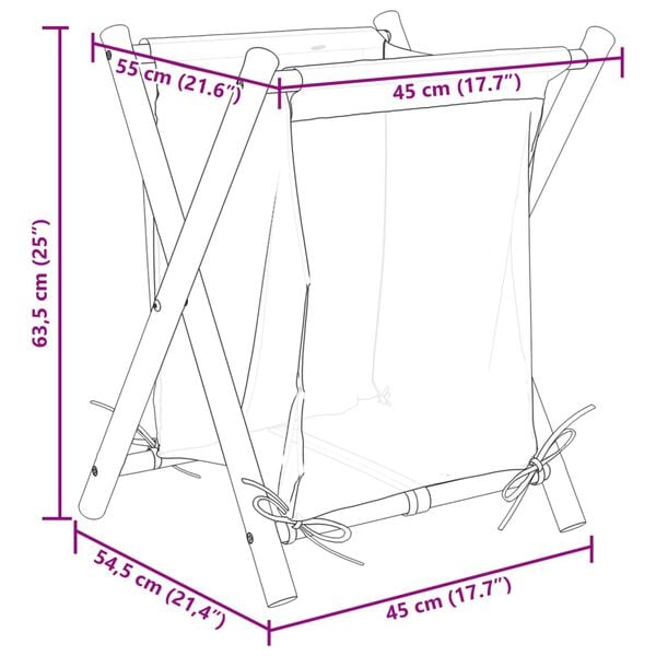 vidaXL Laundry Basket Cream White 45x55x63.5 cm Bamboo
