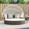 vidaXL Outdoor Lounge Bed with Canopy and Cushions Brown Poly Rattan
