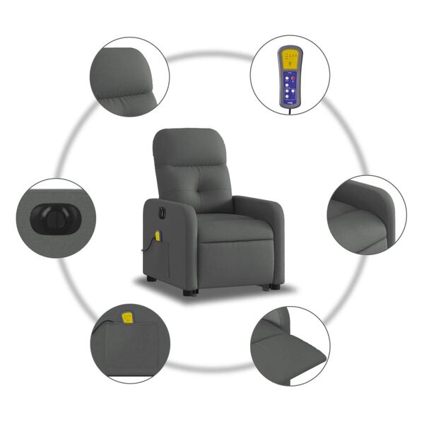 vidaXL Electric Stand up Massage Recliner Chair Dark Grey Fabric