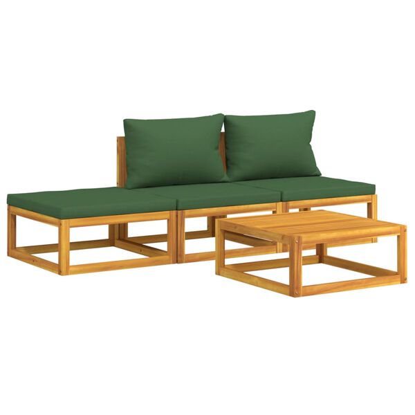 vidaXL 4 Piece Garden Lounge Set with Green Cushions Solid Wood