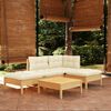 vidaXL 5 Piece Garden Lounge Set with Cream Cushions Pinewood