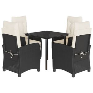 vidaXL 5 Piece Garden Dining Set with Cushions Black Poly Rattan