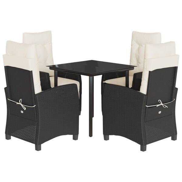 vidaXL 5 Piece Garden Dining Set with Cushions Black Poly Rattan