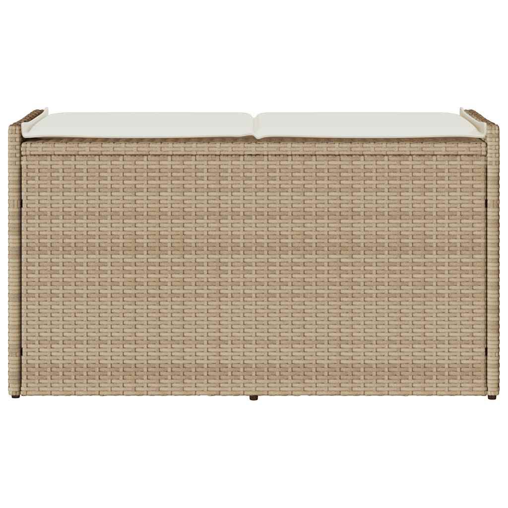 vidaXL Outdoor Storage Bench with Cushion Beige 100 cm Poly Rattan