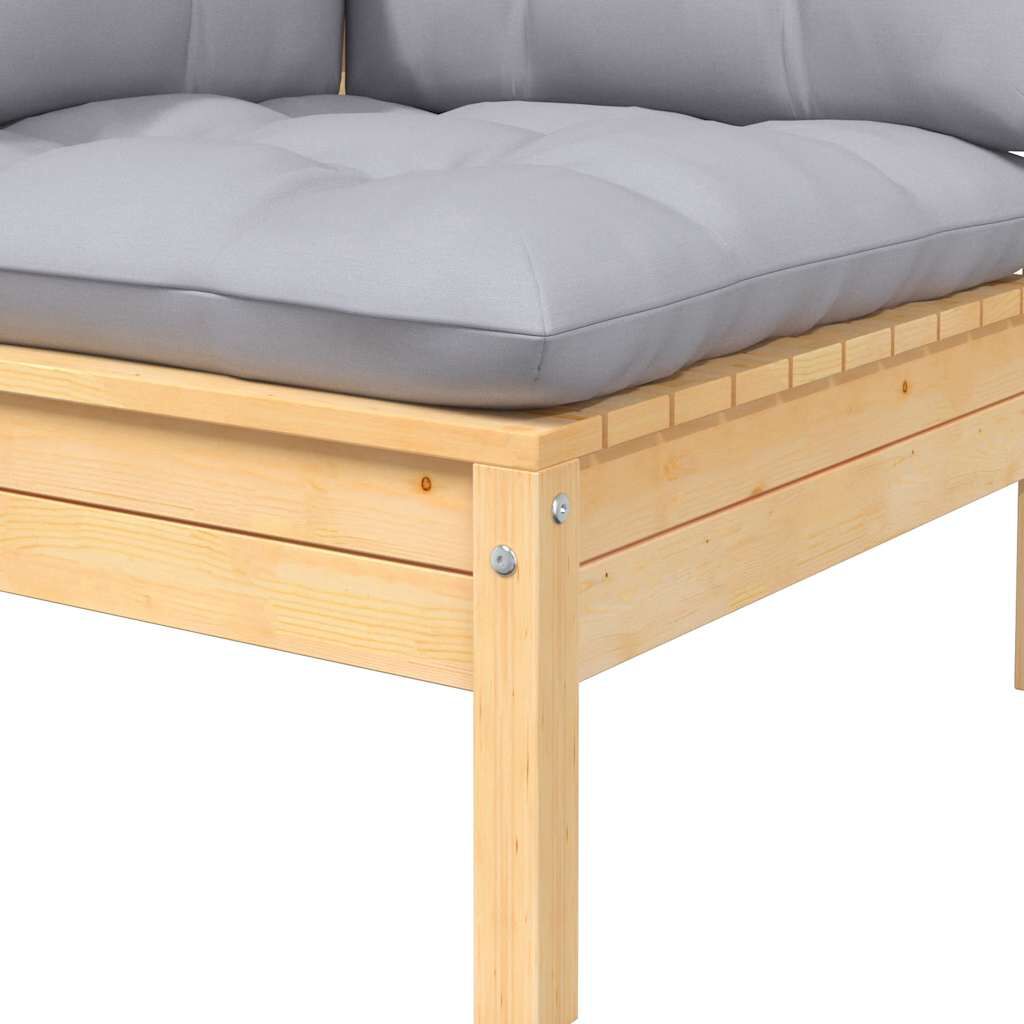 vidaXL 3 Piece Garden Lounge Set with Grey Cushions Solid Pinewood