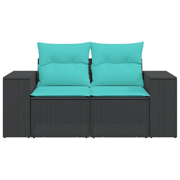vidaXL Garden Sofa with Cushions 2-Seater Black Poly Rattan