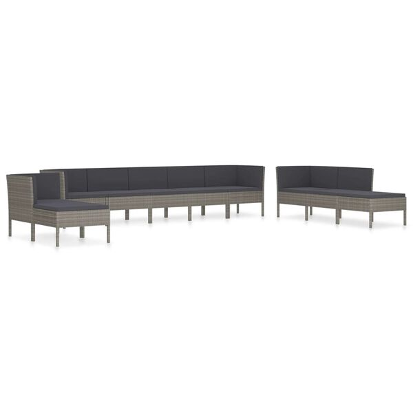 vidaXL 10 Piece Garden Lounge Set with Cushions Poly Rattan Grey
