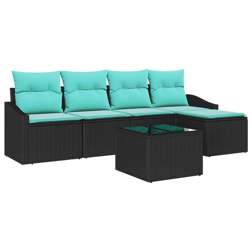 vidaXL 6 Piece Garden Sofa Set with Cushions Black Poly Rattan