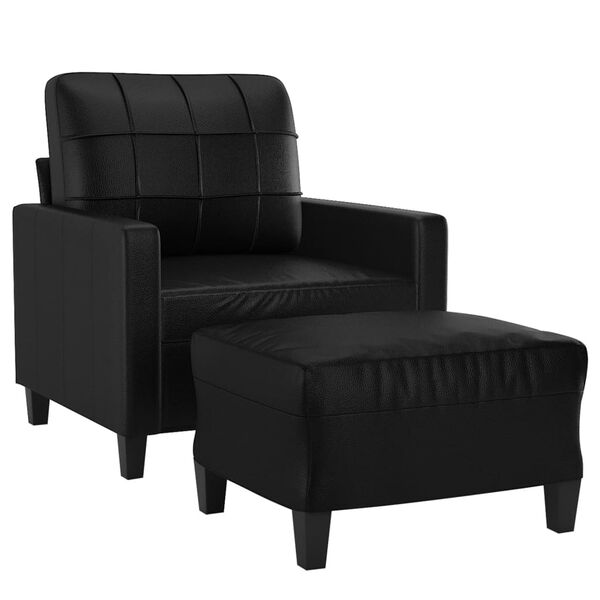 vidaXL Sofa Chair with Footstool Black 60 cm Faux Leather