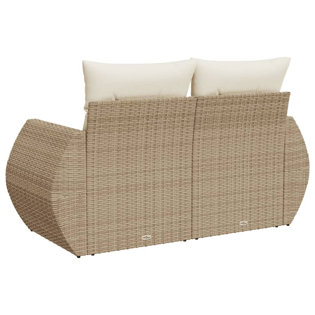 vidaXL Garden Sofa with Cushions 2-Seater Beige Poly Rattan