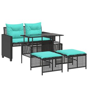 vidaXL 4 Piece Garden Sofa Set with Cushions Black Poly Rattan Glass
