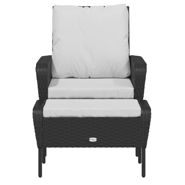 vidaXL Garden Chair with Footstool Black Poly Rattan