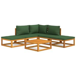 vidaXL 6 Piece Garden Lounge Set with Green Cushions Solid Wood