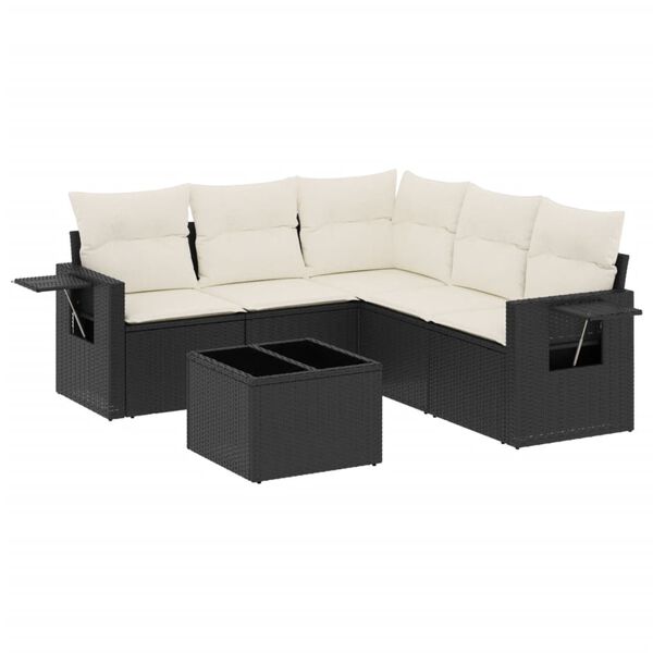 vidaXL 6 Piece Garden Sofa Set with Cushions Black Poly Rattan