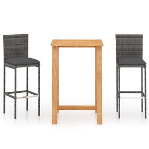 vidaXL 3 Piece Garden Bar Set with Cushions Grey