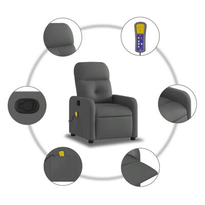 vidaXL Massage Recliner Chair Dark Grey Fabric