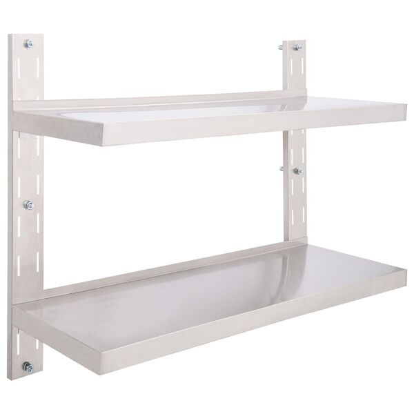 vidaXL 2-Tier Floating Wall Shelf Stainless Steel 100x30 cm