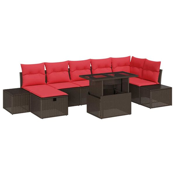 vidaXL Garden Sofa Set with Cushion 8 pcs Brown Poly rattan