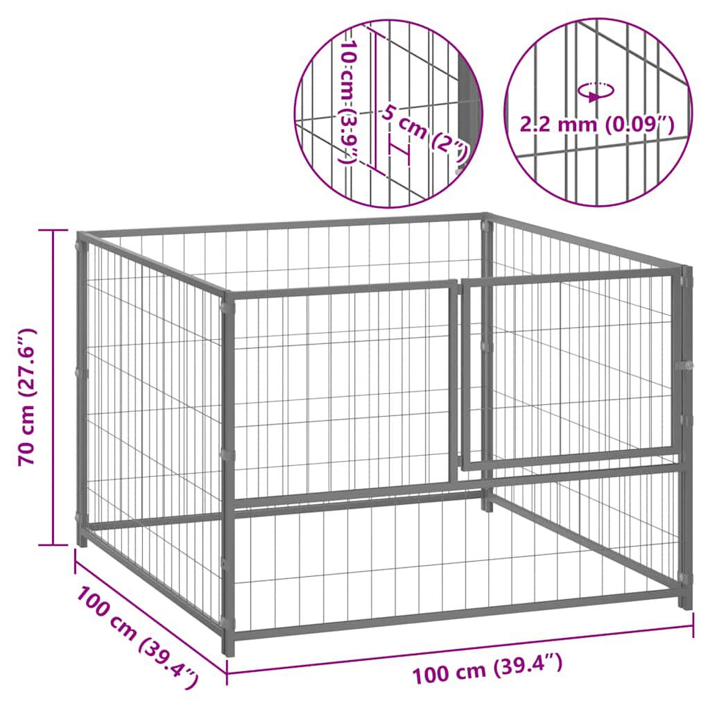 vidaXL Dog Kennel Silver 100x100x70 cm Steel