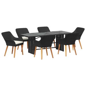 vidaXL Garden Dining Set with Cushion 7 pcs Black Poly Rattan