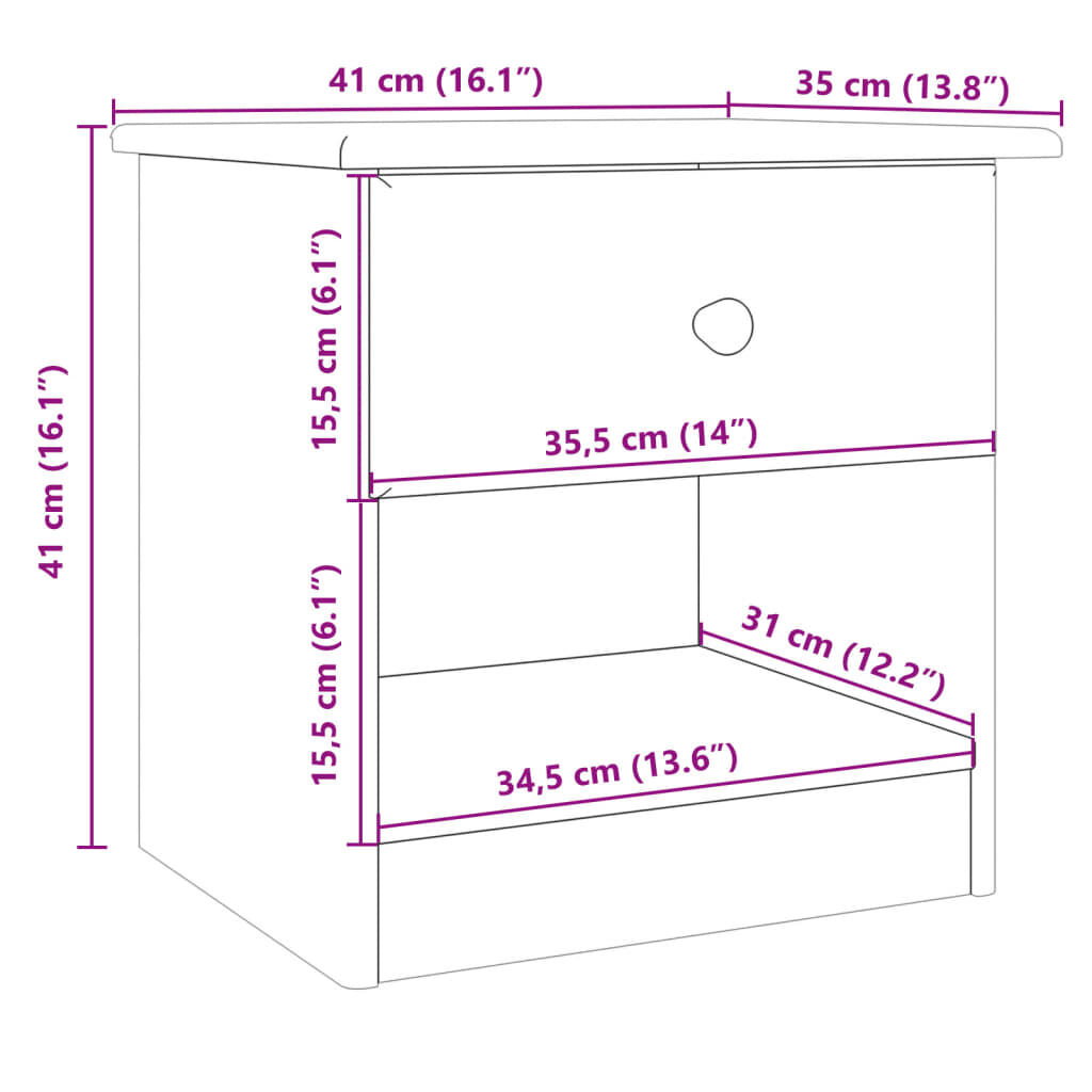 vidaXL Bedside Cabinet ALTA 41x35x41 cm Solid Wood Pine