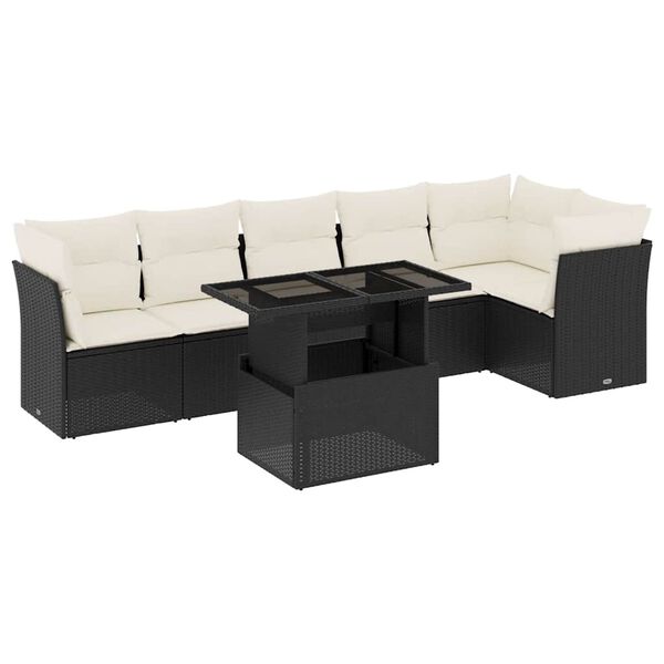 vidaXL 7 Piece Garden Sofa Set with Cushions Black Poly Rattan