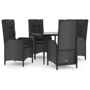 vidaXL 5 Piece Garden Dining Set with Cushions Black Poly Rattan