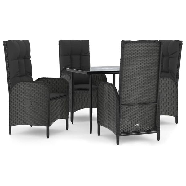 vidaXL 5 Piece Garden Dining Set with Cushions Black Poly Rattan