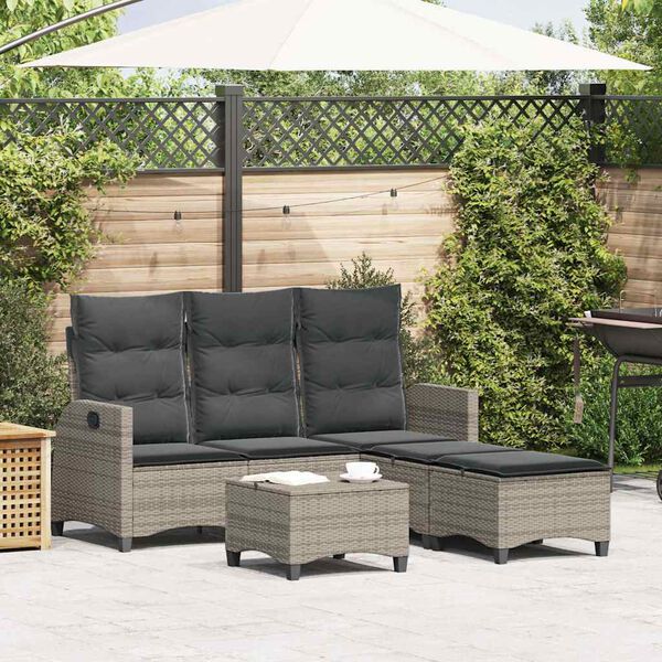 vidaXL 3 Piece Garden Sofa Set with Cushions L-shaped Grey Poly Rattan
