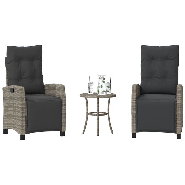 vidaXL 3 Piece Bistro Set with Cushions Grey Poly Rattan