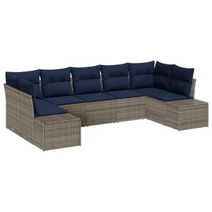 vidaXL Garden Sofa Set with Cushion 7 pcs Grey Poly Rattan
