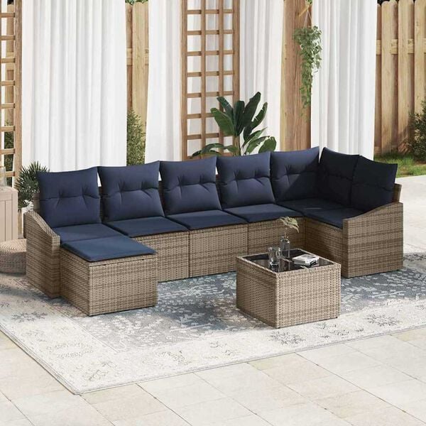 vidaXL Sofa Set with Cushion 8 pcs Grey Poly Rattan