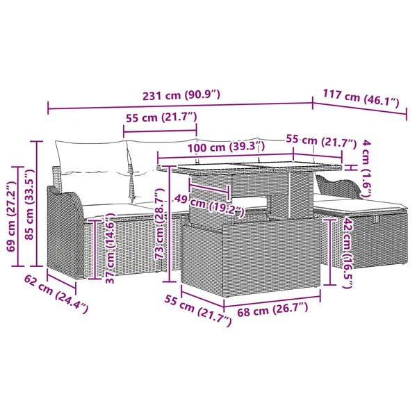 vidaXL 6 Piece Garden Sofa Set with Cushions Grey Poly Rattan