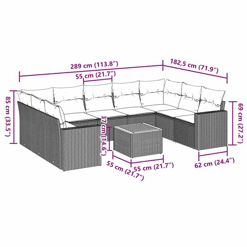 vidaXL 10 Piece Garden Sofa Set with Cushions Black Poly Rattan
