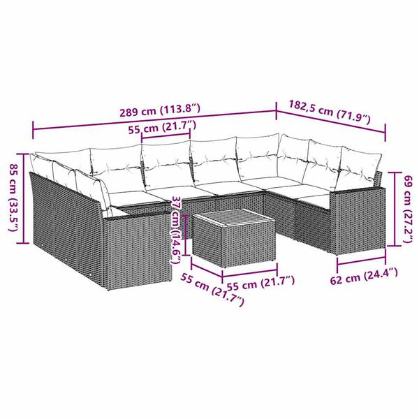 vidaXL 10 Piece Garden Sofa Set with Cushions Black Poly Rattan