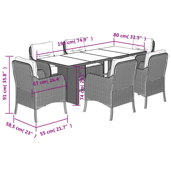 vidaXL 7 Piece Garden Dining Set with Cushions Grey Poly Rattan
