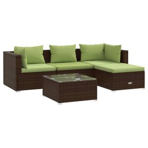 vidaXL 5 Piece Garden Lounge Set with Cushions Poly Rattan Brown