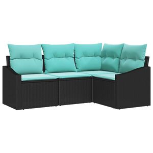 vidaXL Garden Sofa Set 4 pcs Black and Turquoise Poly Rattan