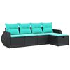 vidaXL 5 Piece Garden Sofa Set with Cushions Black Poly Rattan