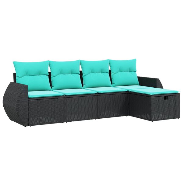 vidaXL 5 Piece Garden Sofa Set with Cushions Black Poly Rattan