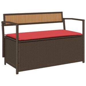 vidaXL Garden Storage Bench with Cushion Brown Poly Rattan