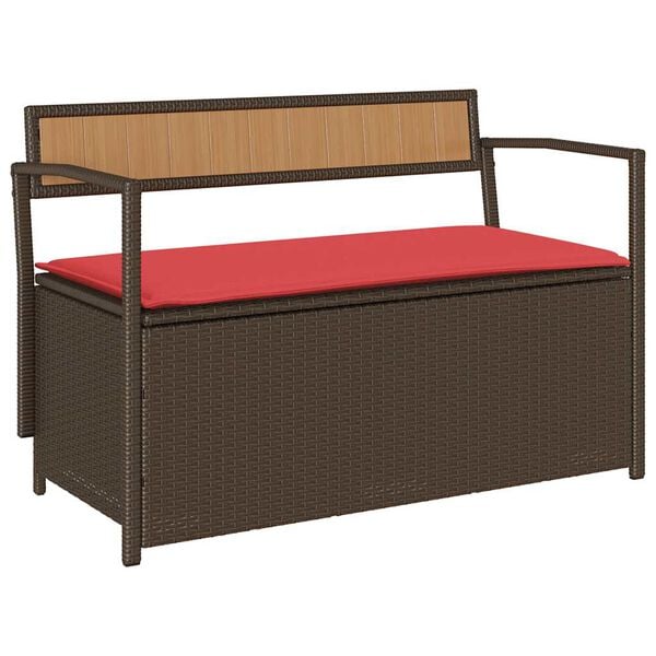 vidaXL Garden Storage Bench with Cushion Brown Poly Rattan
