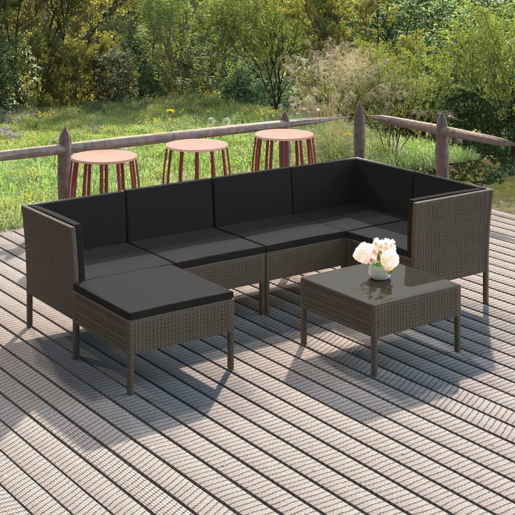 vidaXL 7 Piece Garden Lounge Set with Cushions Poly Rattan Grey