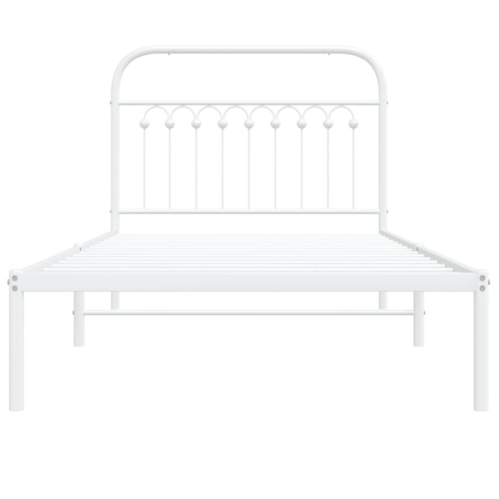 vidaXL Metal Bed Frame without Mattress with Headboard White 100x200cm